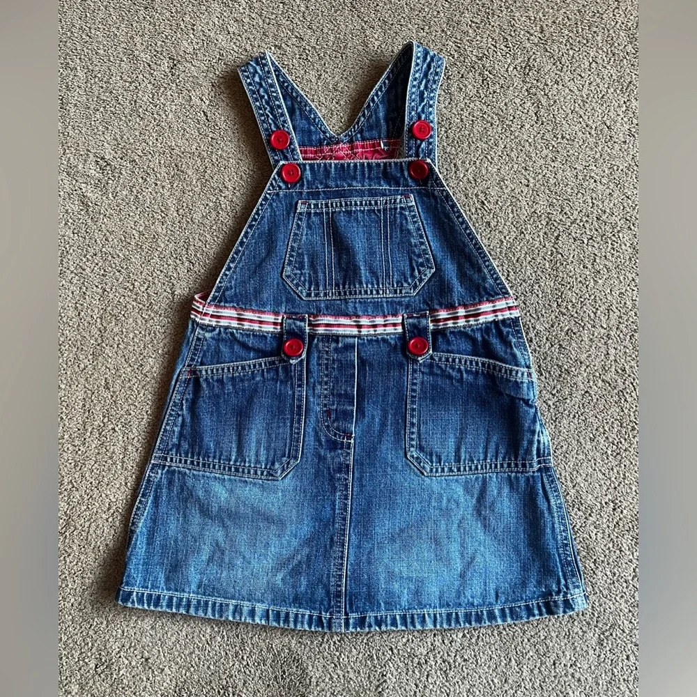 Vintage 2003 Gymboree Toddler Size 3 Denim Red & Blue 4th of July Overall Dress